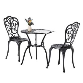 3 PCS Outdoor Bistro Set, All-Weather Cast Aluminum Butterfly Bistro Table and Chairs Set of 2, Patio Bistro Set for Backyard, Garden, Balcony(Black)