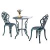 3 PCS Outdoor Bistro Set, All-Weather Cast Aluminum Rose Bistro Table and Chairs Set of 2, Patio Bistro Set for Backyard, Garden, Balcony(Green)
