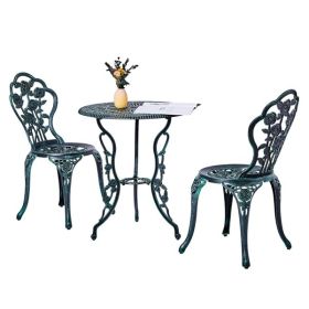 3 PCS Outdoor Bistro Set, All-Weather Cast Aluminum Rose Bistro Table and Chairs Set of 2, Patio Bistro Set for Backyard, Garden, Balcony(Green)