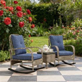 3-piece terrace furniture set, outdoor rocking chair with coffee table, garden set, gray