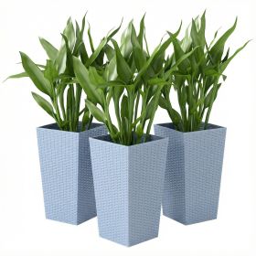 Tall Planters for Outdoor Plants Set of 3, 24 In Taper Planters with Drainage Holes, Rattan Decor Plant Pots, Light Gray