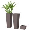 32 Inch Tall Planters for Outdoor Plants, Set of 2 Plastic Flower Pots with Drainage Holes, Brown