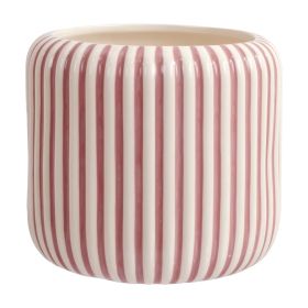 8" Rose Pink Stripe Ceramic Planter