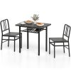 3-Piece Dining Table Set (Gray + Black), Space-Saving Tuck-under Chair Design