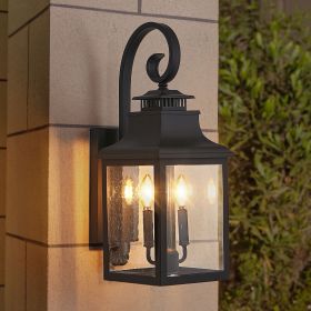 23"(H) 1-Pack Outdoor Wall Lantern Light – Vintage Black Metal Sconce with Clear Seeded Glass for Porch, Patio, and Garden (Bulb Not Included)