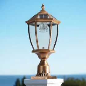 20"(H) Golden Solar Powered LED Outdoor Lantern, Vintage Garden Light with Elegant Glass Design for Pathways, Yards, and Patios (1-Pack)