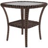 Patio Refreshment Table: Mixed Brown Wicker with Glass Water-Ripple Surface & Storage Shelf - Outdoor Elegance