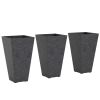 28" Tall Planters, Set of 3 Plastic Flower Pots with Marble Finish and Drainage Holes, Stackable Taper Planters, Black