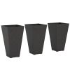 28" Tall Planters, Set of 3 Plastic Flower Pots with Marble Finish and Drainage Holes, Stackable Taper Planters, Brown