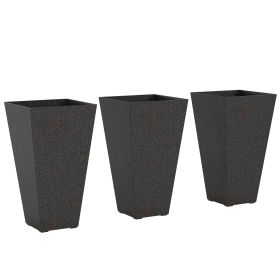 28" Tall Planters, Set of 3 Plastic Flower Pots with Marble Finish and Drainage Holes, Stackable Taper Planters, Brown