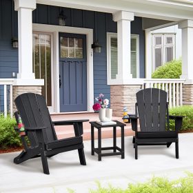 Patio 3 Pcs Foldable Adirondack Chair Set,2 Adirondack Plastic Chairs with Cup Holder and Table,3PCS Adirondack Chair Set, Black