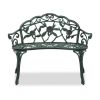 Outdoor Cast Aluminum Patio Bench, Porch Bench Chair with Curved Legs Rose Pattern, Antique Green(SAME AS 91404878)