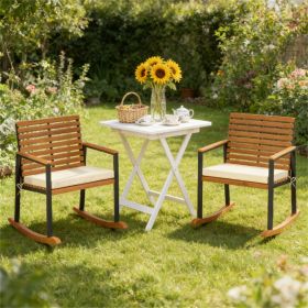 Outdoor rocking chair set of two, terrace rocking chair, garden chair, cream white (only two chairs)