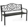 50 Inches Outdoor Garden Bench with Floral Design Backrest and Slatted Seat