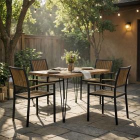5 PCS Outdoor Dining Set for 4, Square Table with Acacia Wood Top & Chairs, 32.5" Modern Furniture Set for Patio, Deck, Backyard, Porch,Teak + Black
