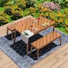 GO 3 Pieces Acacia Wood Table Bench Dining Set For Outdoor & Indoor Furniture With 2 Benches, Picnic Beer Table for Patio, Porch, Garden, Poolside
