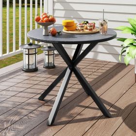 33.5 Inch Round Patio Bistro Table with Wood-Like Top and X-Shaped Legs