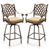 Outdoor Swivel Bar Stools Set of 2, Cast Aluminum Patio Bar Height Chairs, All-Weather Bar Dining Chairs Outdoor Swivel Chairs Furniture (Grid Back)