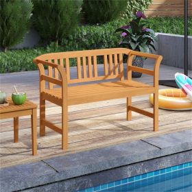 2-Person Acacia Wood Outdoor Bench, 119.38Ã—50.80Ã—78.74cm 800LBS Capacity Patio Loveseat with Geometric Backrest, Natural