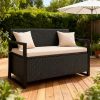 Patio Storage Bench Outdoor Wicker Loveseat with Built-in Storage