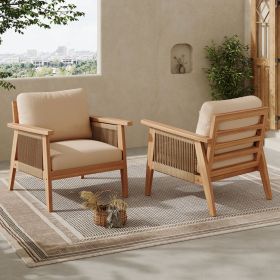 Outdoor Acacia Wood and Rope Patio Chair with Cushions (Set of 2) (old sku N757S238680B)