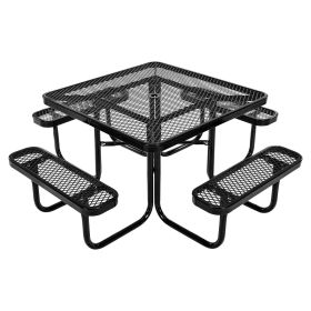 Picnic Table, Outdoor Weather Resistant Patio Dining Furniture Set, Heavy Duty Coated Steel Tables with Umbrella Hole