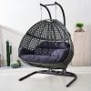Direct Wicker Swing Egg Chair,  All-Weather Rattan Hanging Hammock Chair for Home Bedroom Patio Balcony,Black&Grey