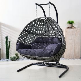 Direct Wicker Swing Egg Chair,  All-Weather Rattan Hanging Hammock Chair for Home Bedroom Patio Balcony,Black&Grey