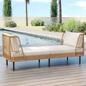 2-Seat Outdoor PE Wicker Daybed, Dual-Function Backrest Armrest Patio Loveseat