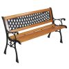 49" Garden Bench Patio Porch Chair Deck Hardwood Cast Iron Love Seat Weave Style Back