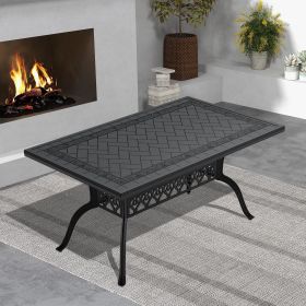 L59.05*W35.43-inch Cast Aluminum Patio Dining Table With Black Frame and Carved Texture on the Tabletop