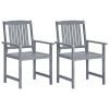 Outdoor Chair Set of 2 Grey Solid Acacia Wood Standard Durable