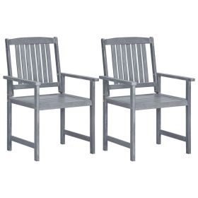 Outdoor Chair Set of 2 Grey Solid Acacia Wood Standard Durable