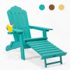 TALE Folding Adirondack Chair with Pullout Ottoman with Cup Holder, Oversized, Poly Lumber, for Patio Deck Garden, Backyard Furniture, Easy to Install