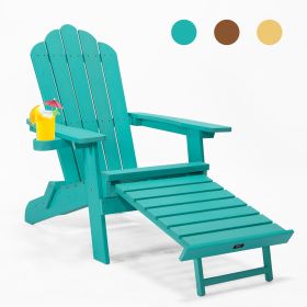 TALE Folding Adirondack Chair with Pullout Ottoman with Cup Holder, Oversized, Poly Lumber, for Patio Deck Garden, Backyard Furniture, Easy to Install
