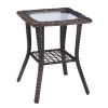 Outdoor Wicker Side Table, Rattan End Table with Glass Top, Patio Coffee Bistro Table for Indoor Garden Porch Balcony, Brown