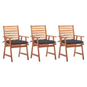 Outdoor Chair Set of 3 Anthracite Solid Acacia wood, Polyester