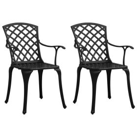 Garden Chair Set of 2 Black Cast Aluminum Standard Ergonomic
