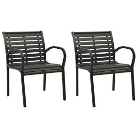 Garden Chair Set of 2 Black Steel with powder-coated finish, WPC