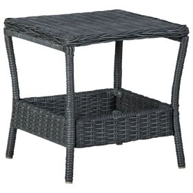 Garden Table Dark Grey PE Rattan, Powder-Coated Steel, PP board