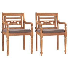 Patio Chair Set of 2 Dark gray cushion, Teak wood