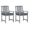 Patio Chair Set of 2 Gray Solid acacia wood Medium Durable