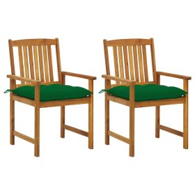Patio Chair Set of 2 Green Solid Acacia Wood Standard Durable