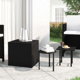 Garden Side Table Black PE rattan, powder-coated steel Medium