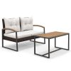 2 Pieces Patio PE Wicker Furniture Set with Acacia Wood Coffee Table