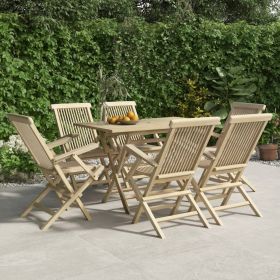 Folding Garden Chair Set of 6 Grey Solid teak wood Standard