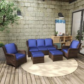 Patio Furniture Set Rattan Outdoor Sectional Conversation Sets 3-Seat Outdoor Couch,2 Single Chair and 2 Ottoman for Lawn, Balcony, Garden