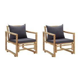 Garden Chair Set of 2 Dark grey, Natural Bamboo, Polyester
