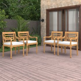 Garden Chair Set of 4 Warm Teak, White Fine Sanded Teak Hardwood