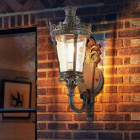 21"(H) Vintage Outdoor Wall Lantern, Waterproof Exterior Wall Sconce with Crown Top and Clear Glass, Decorative Outdoor Lighting Fixture for Patio